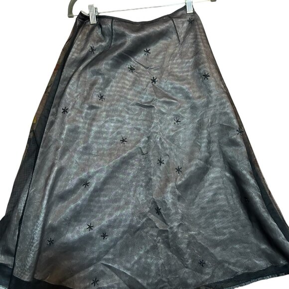 Vtg Express Sheer Sequin flare Skirt 2 Black Halloween Goth Formal Romantic - Picture 3 of 12
